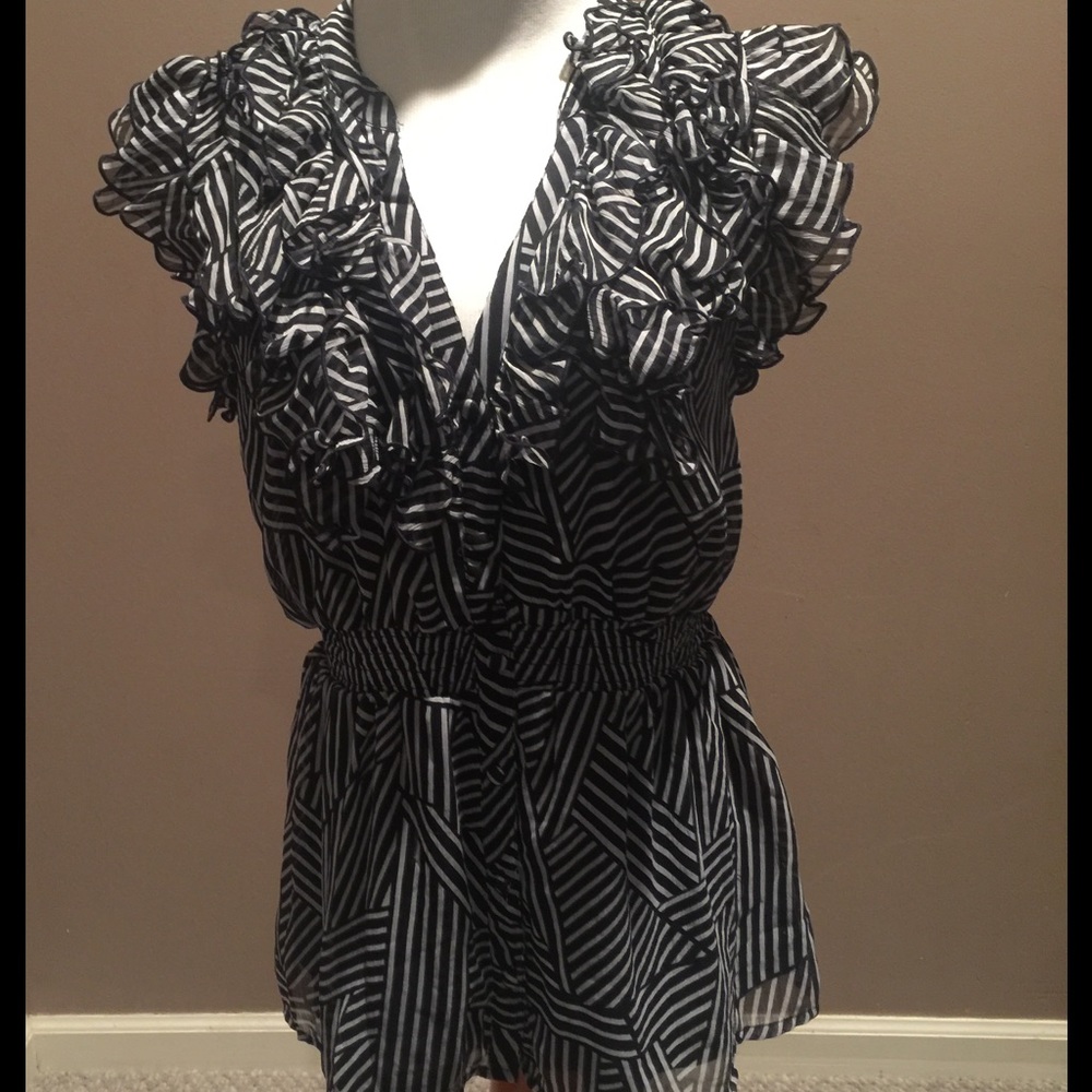 Black and White Disturbed Stripe Blouse by H&M